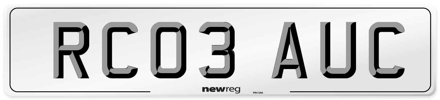 RC03 AUC Number Plate from New Reg